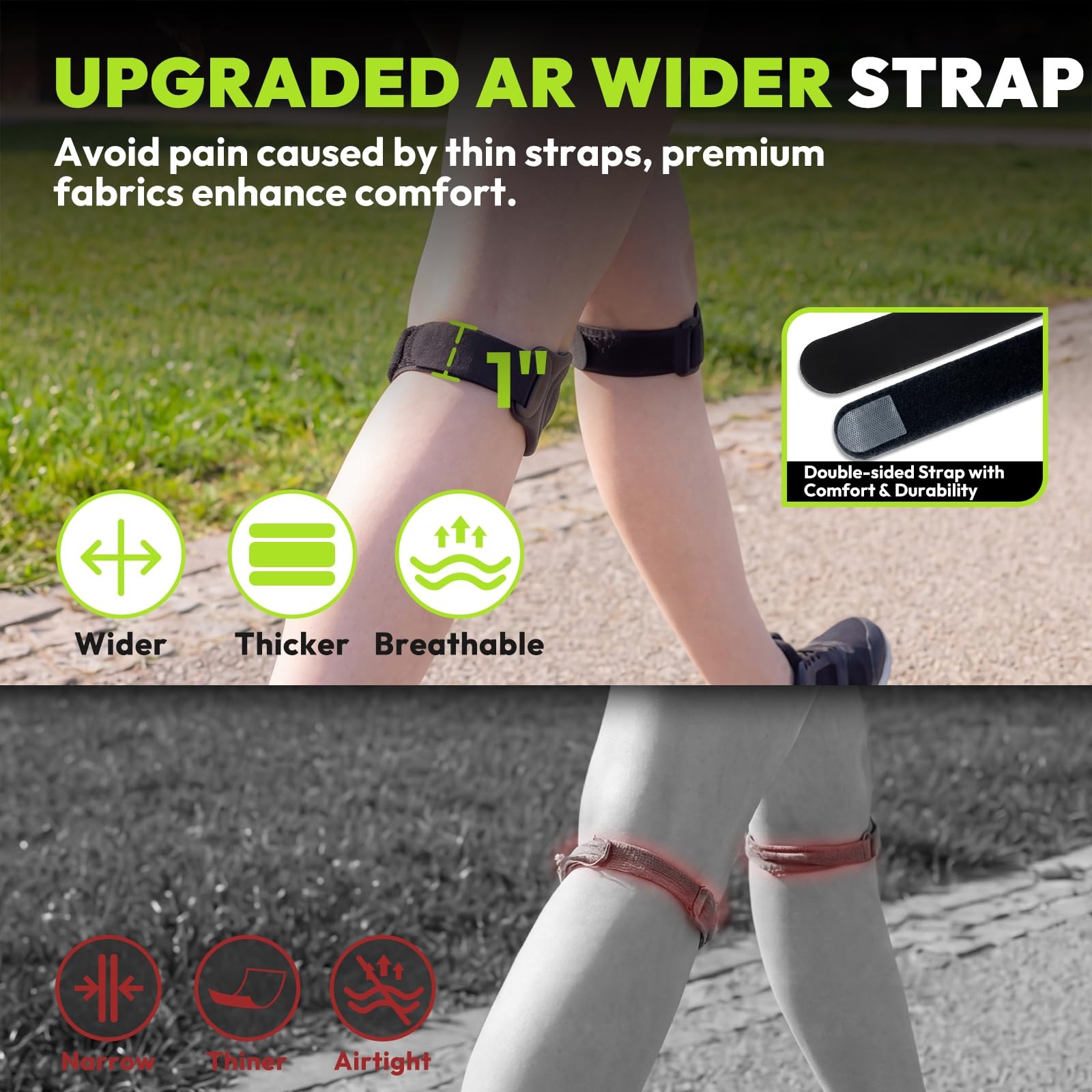 HANDBODE Patellar Tendon Support Strap, Silicone Knee Brace for men women, Adjus