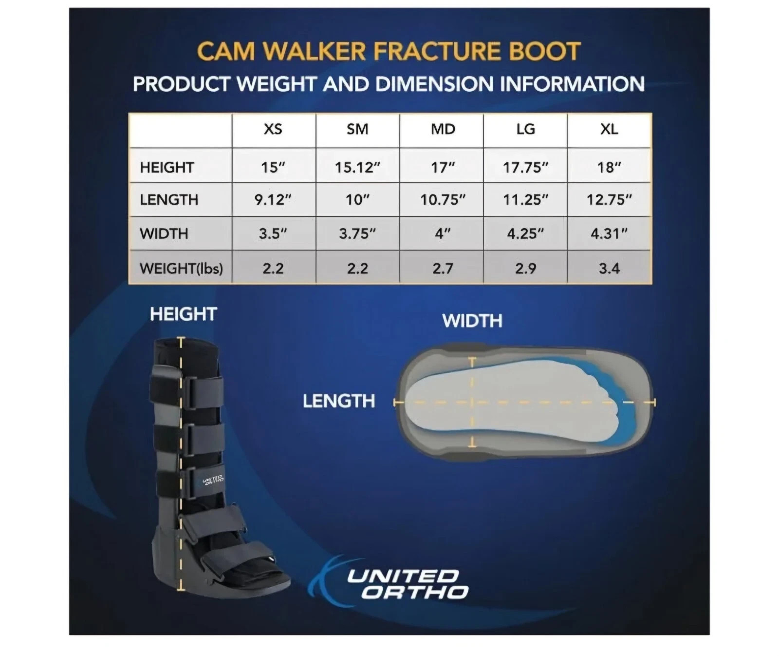 XSMALL (XS) United Ortho Cam Walker Fracture Boot