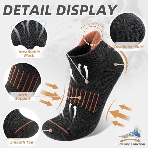 Merino Wool Ankle Hiking Running Socks for Men Women Breathable Large Black