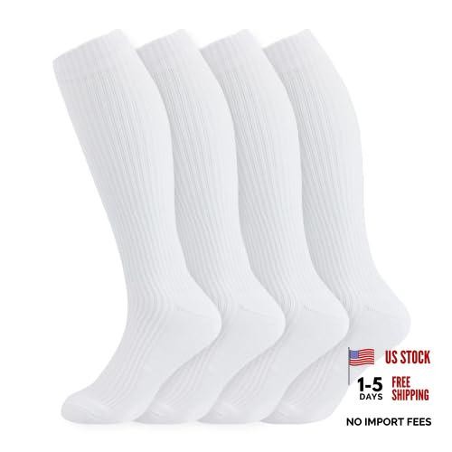 +MD Cotton Compression Socks for Women & 10-13 4 Pairs White Cushion 15-20mmhg