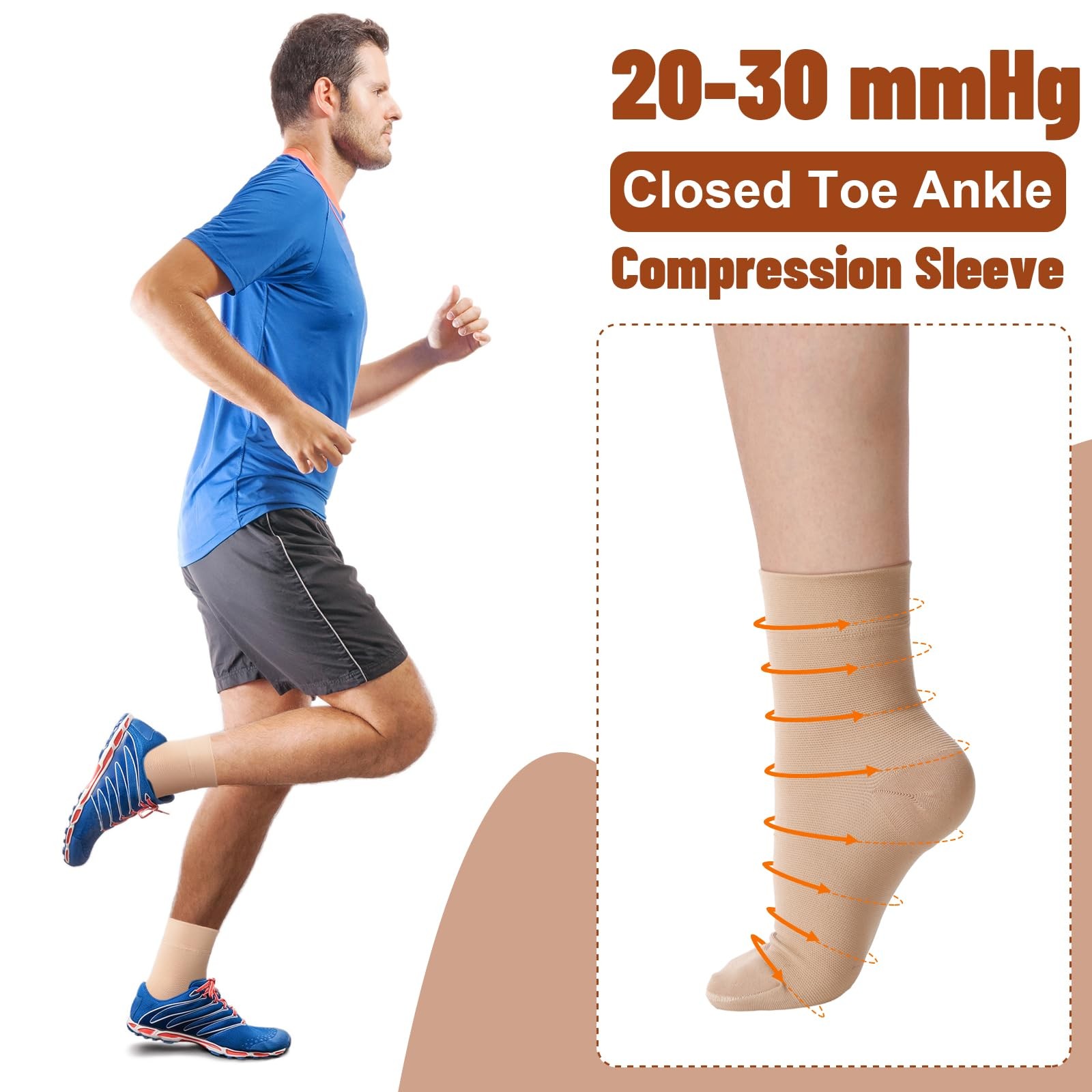 Shinymoon 4 Pairs Ankle Compression Socks 20-30 mmHg Closed S/M, Nude Color