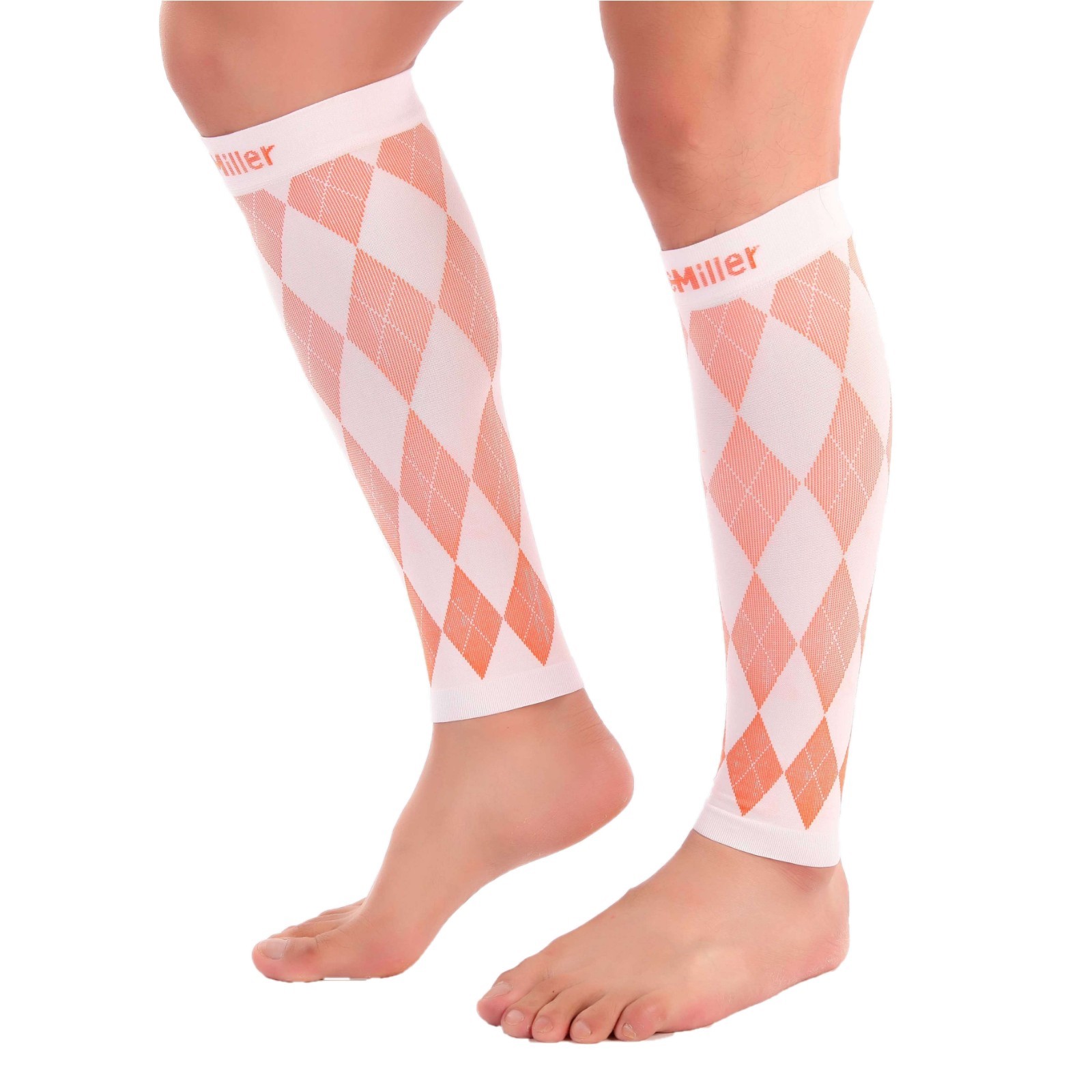 Compression Sleeve Doc Miller Calf 20-30mmHg Recover Varicose Veins WHITE/ORANGE