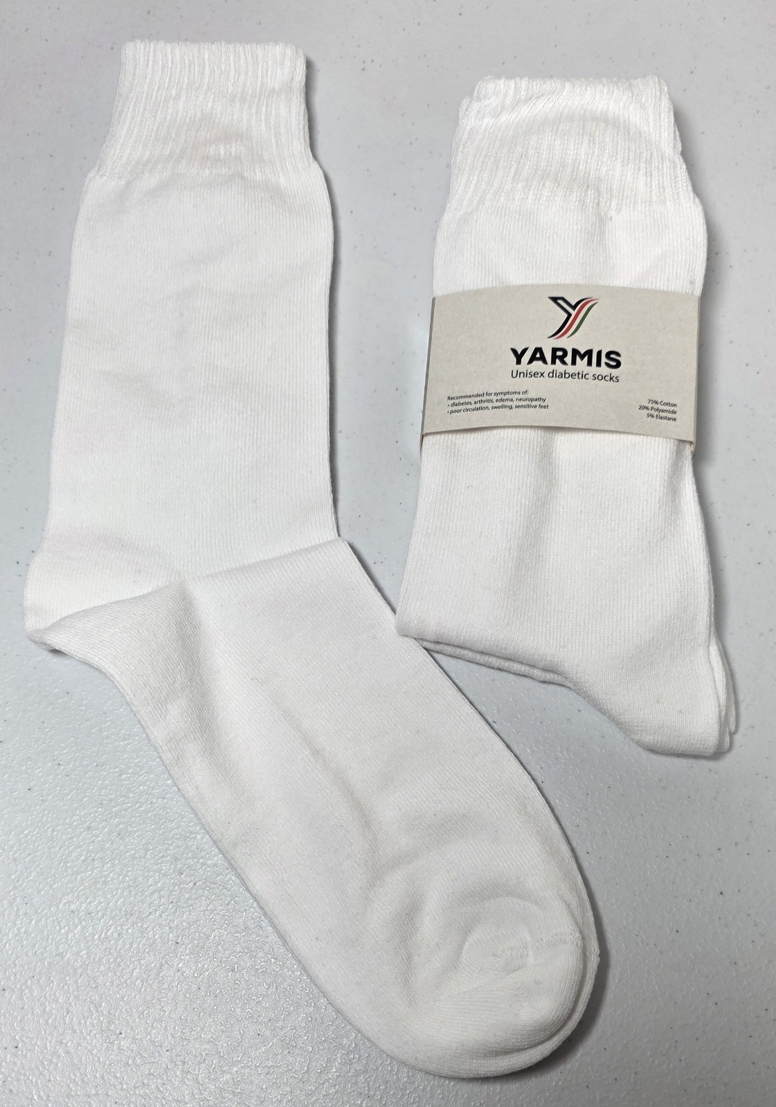Yarmis3 pr XL Unisex Diabetic White Crew Socks Size 13-15 Diabetes Neuropathy