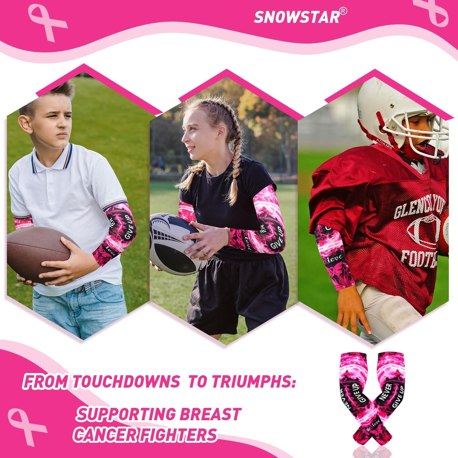 Pink Ribbon Breast Cancer Awareness Arm Sleeve – Compression Fit, No Slip, Sport
