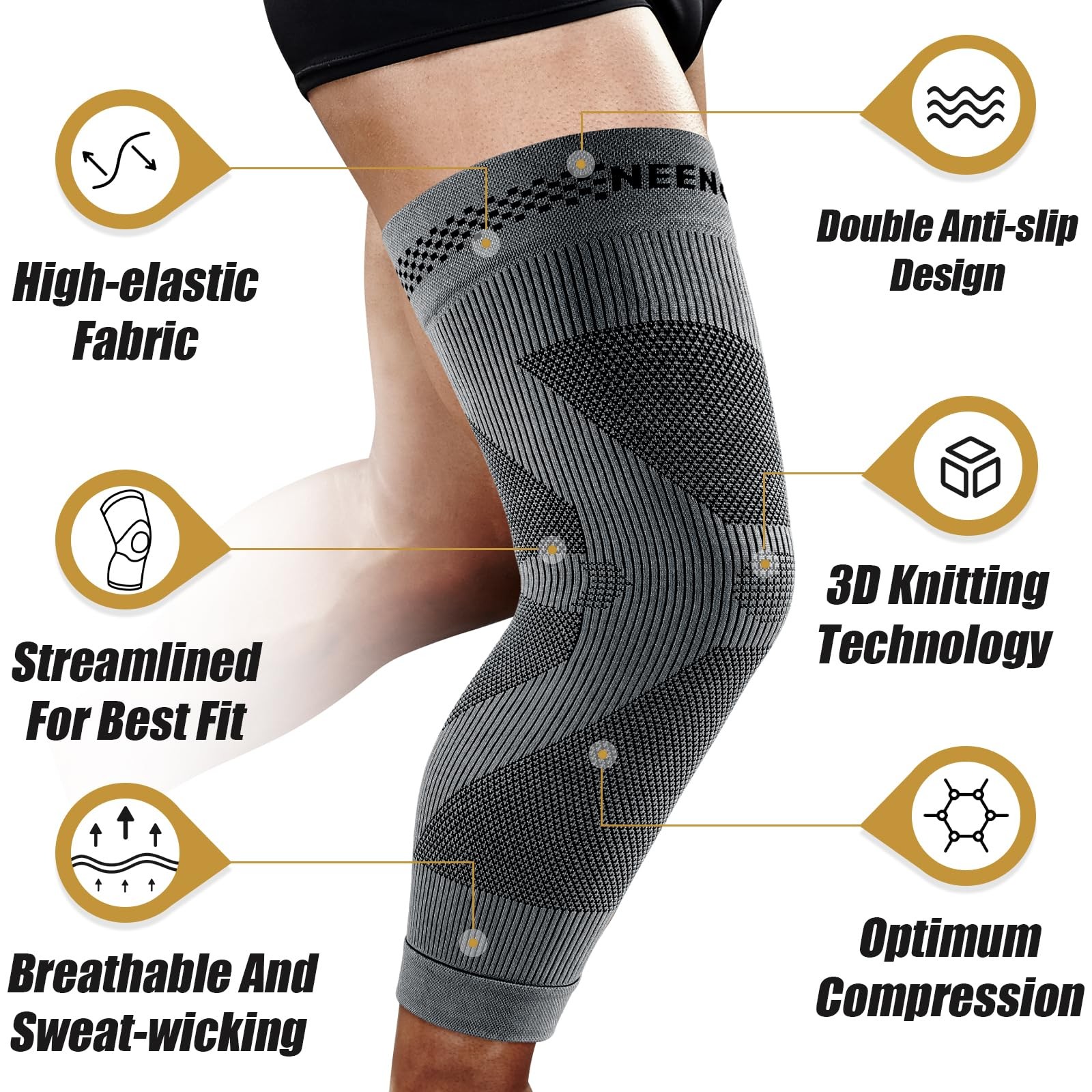 NEENCA Compression Leg Sleeve – Long Knee Sleeve, Ultra-thin Leg Sleeve