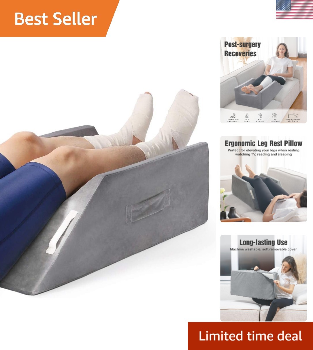 Post-Surgery Leg, Knee, Ankle Elevation Double Wedge Pillow, Memory Foam Leg …