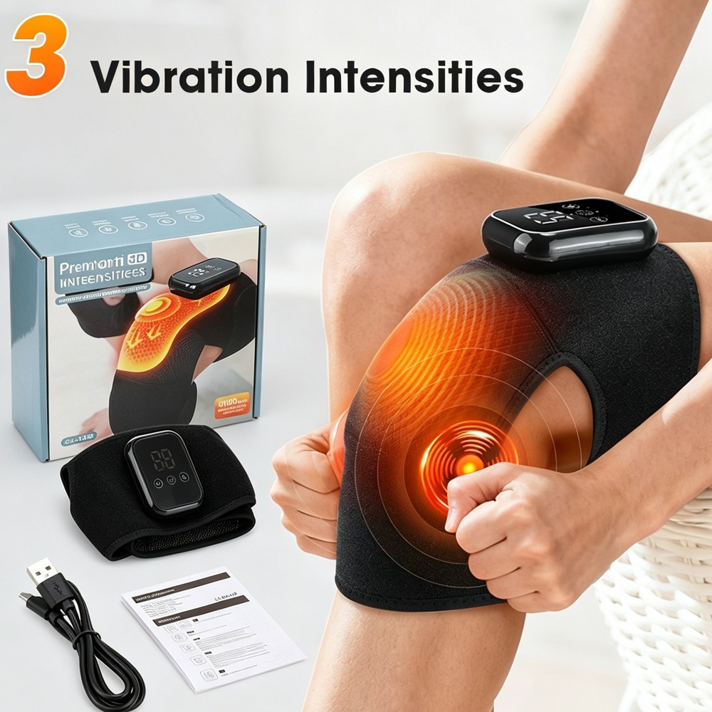 USB Knee Massager With Heat Vibration 3Levels Heated Brace For Joint Pain Relief