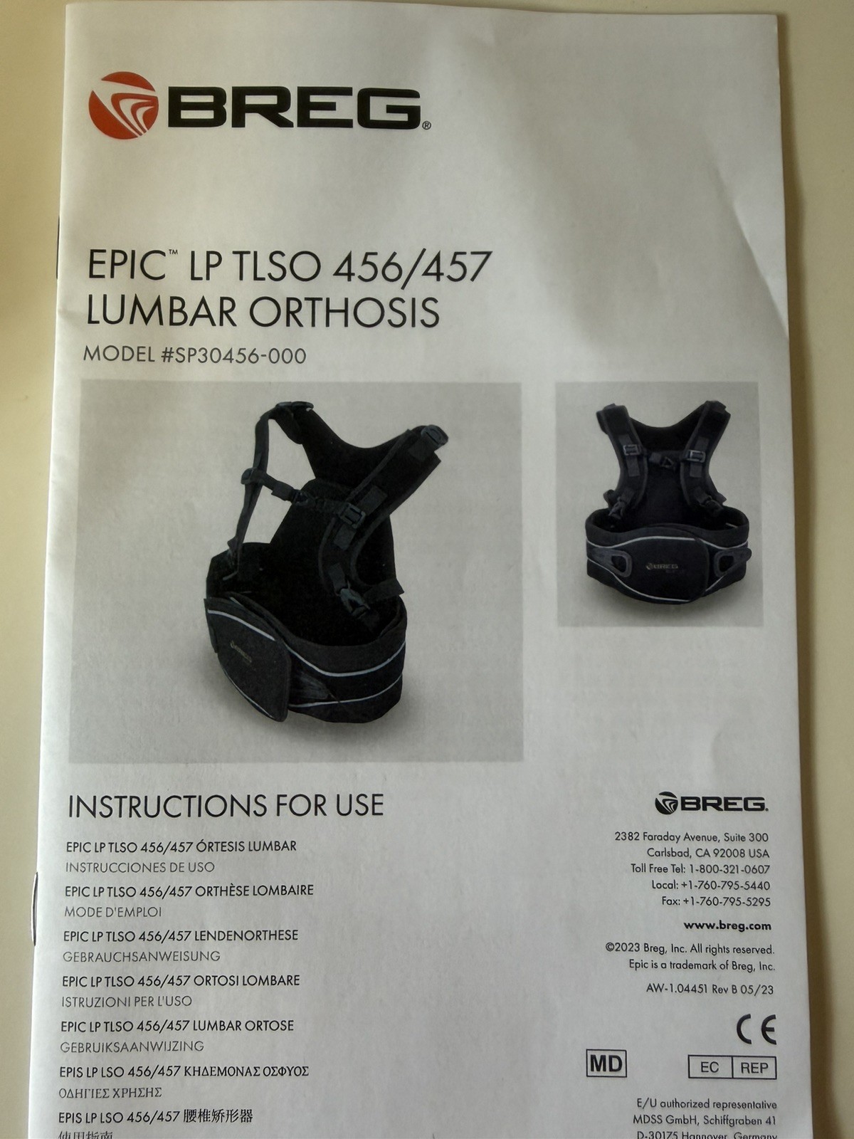 Breg Epic LP TLSO 456/457 Back Brace