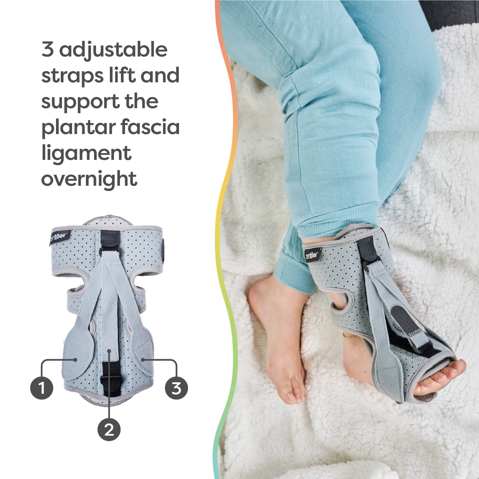 ZenToes Plantar Fasciitis Heel Pain Relief Night Splint Brace for Foot Women Men