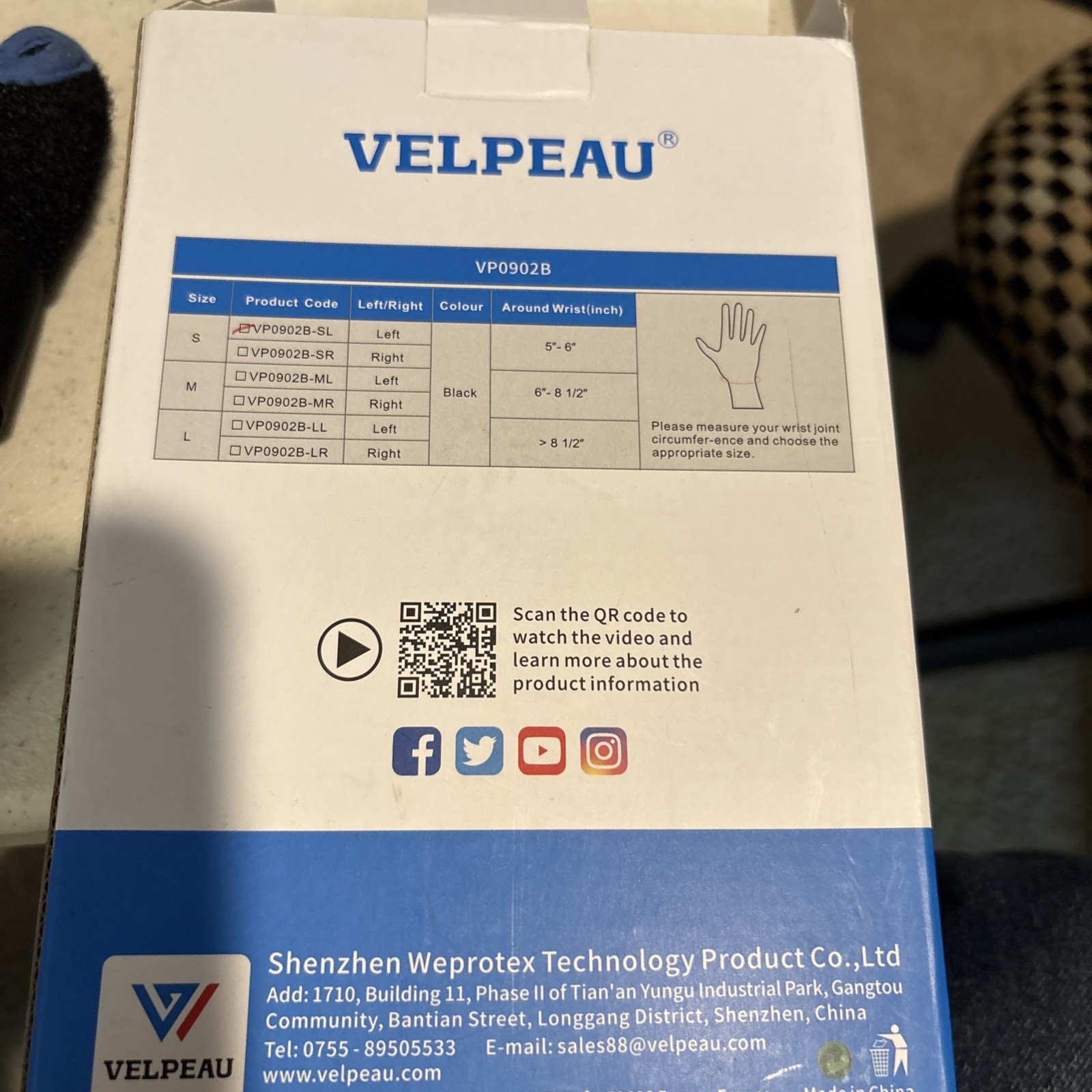 Velpeau Thumb Wrist Brace Wris Immobilized VP0902 Regular LEFT