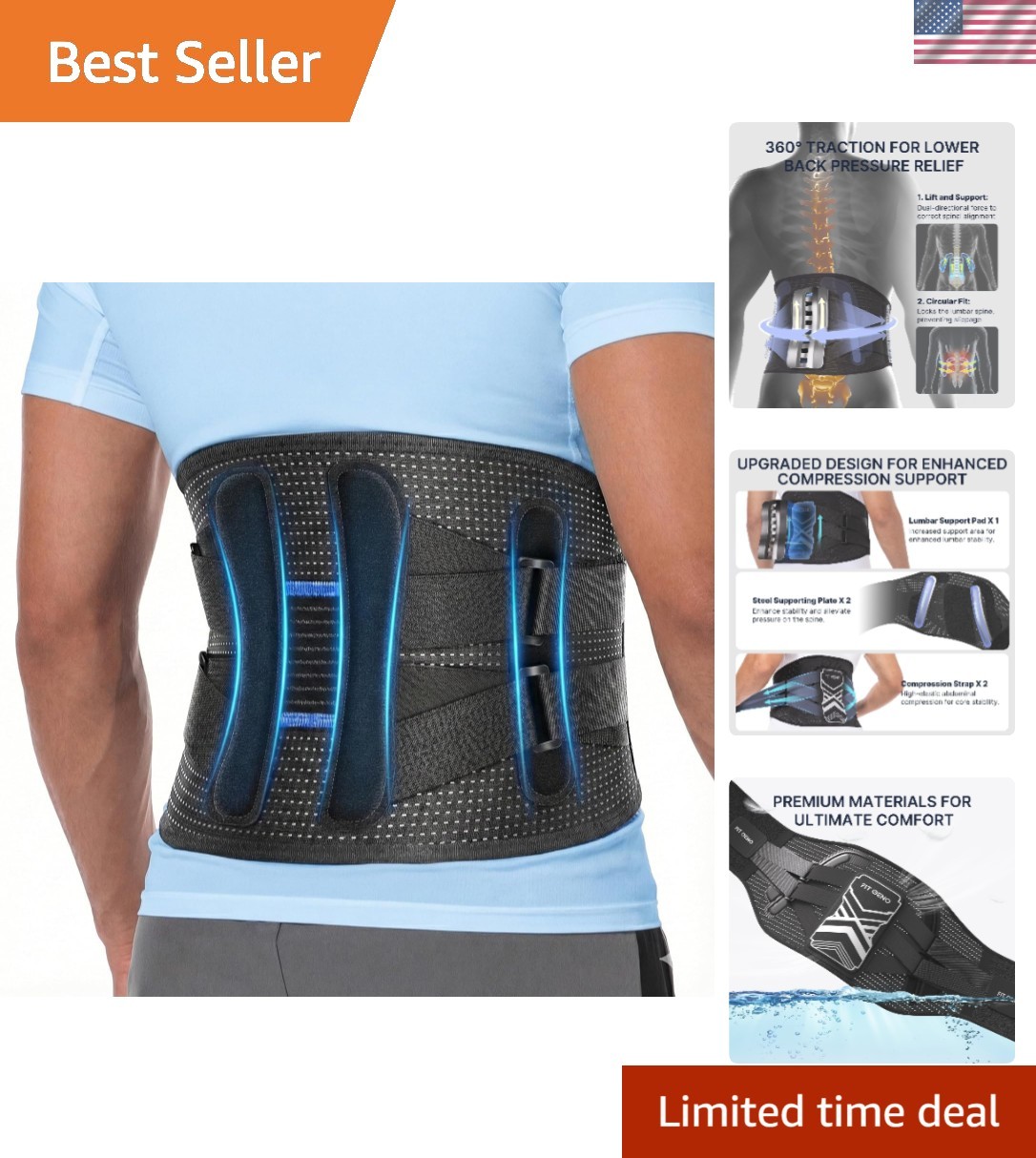 Comfortable and Breathable Back Brace – Adjustable L/XL Pain Relief Solution