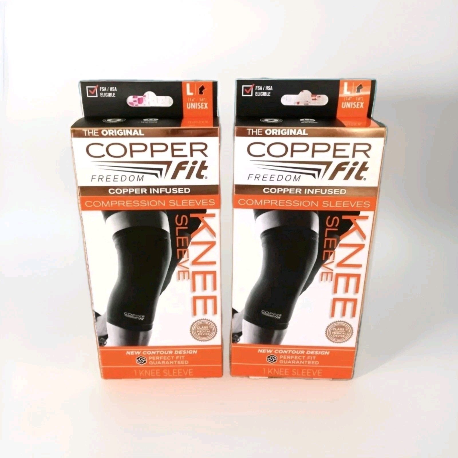 Lot 2 Copper Fit Freedom Knee Compression Sleeve Copper Infused Large 14″-16″