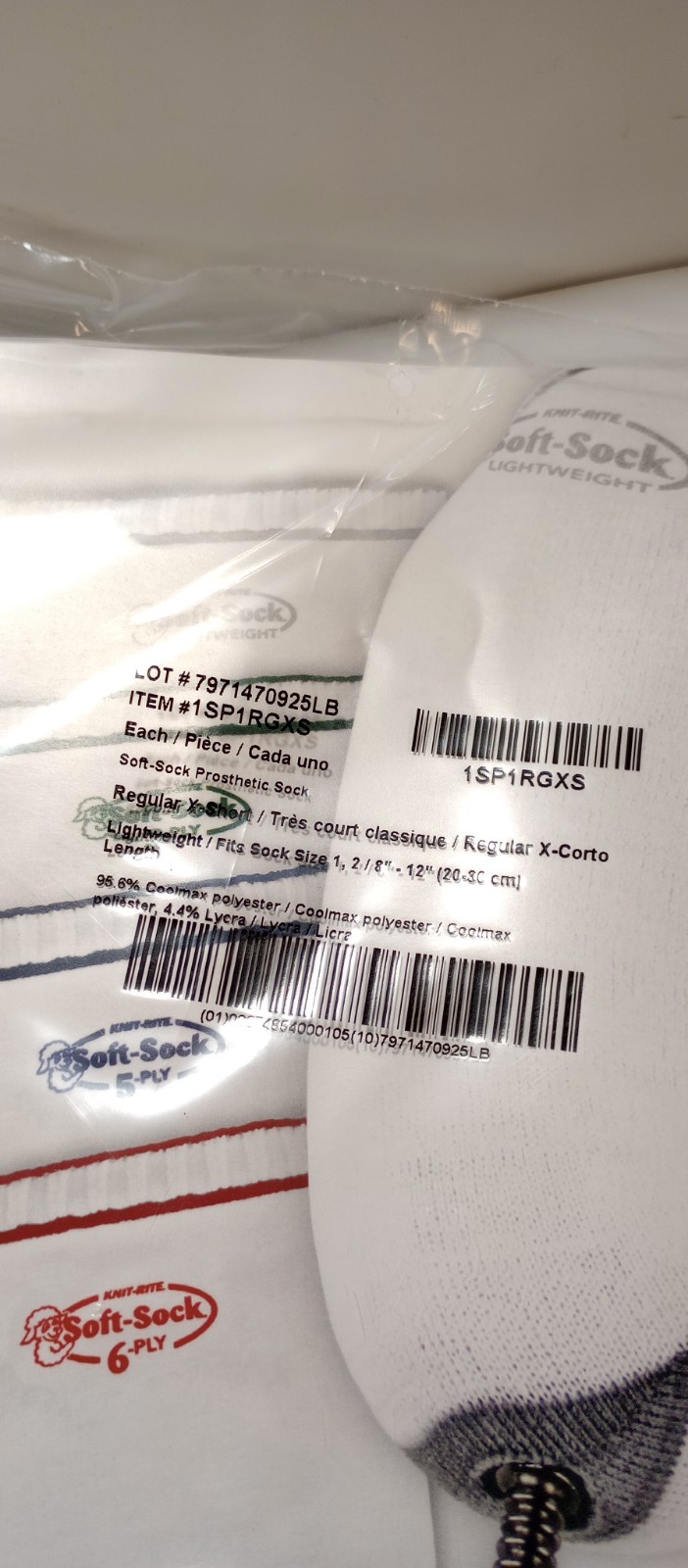Knit-Rite Prosthetic Soft Sock X-Short Size #1 #2 8-12 Hole In Toe Grey Light
