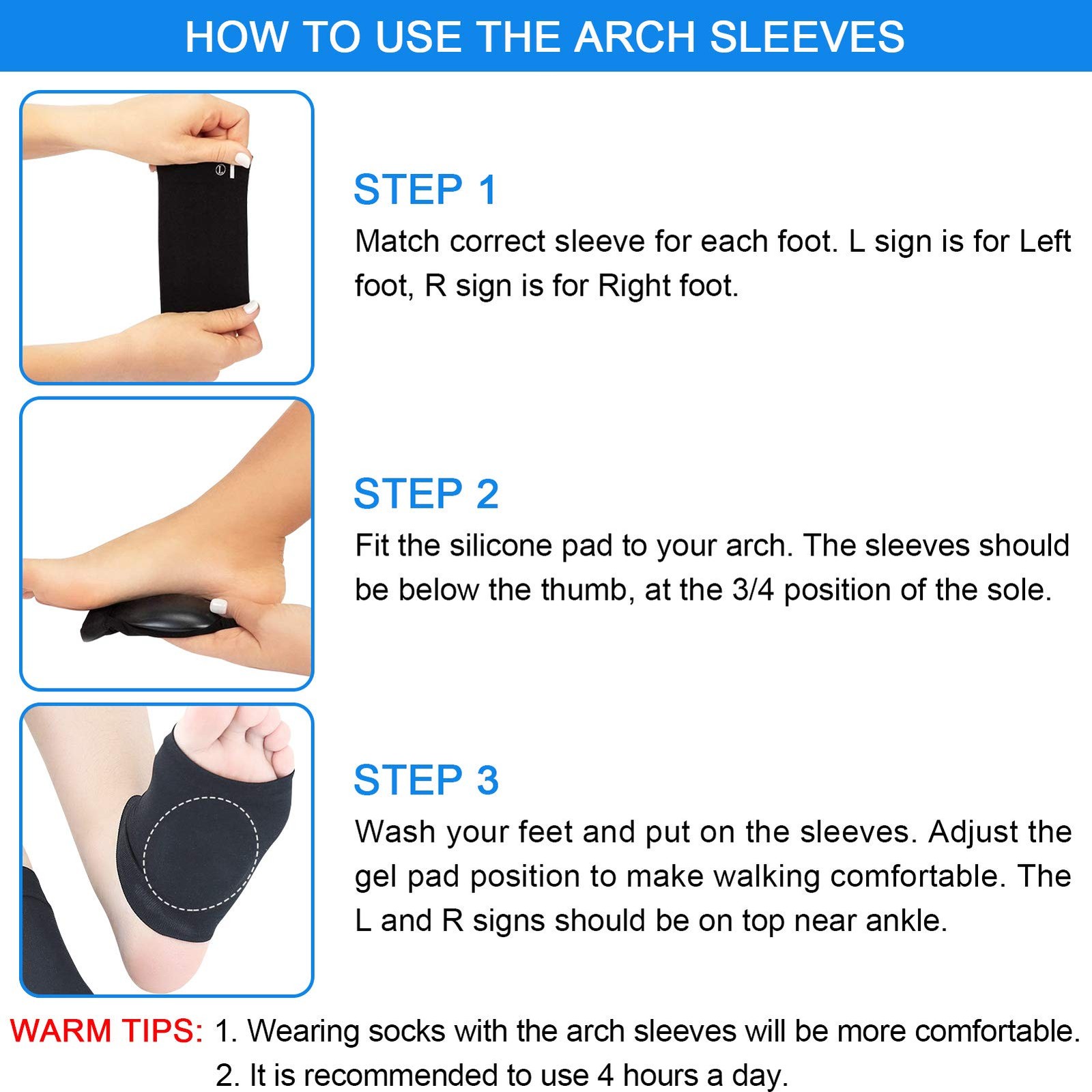 Ailaka 2 Pairs Compression Arch Support Sleeves, 2 Pair (Pack of 1), Black