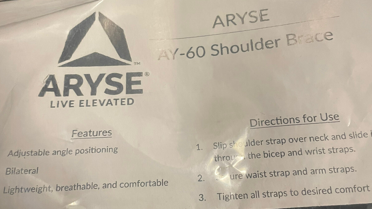 Aryse AY-60 Tru Range Adjustable Shoulder Support Brace Medium Rehab L3960