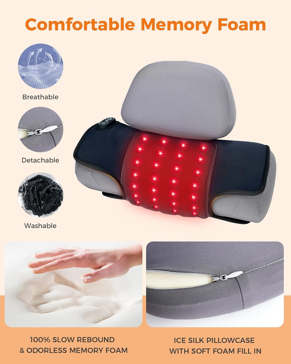 Cervical Traction Device with Red Light Thera, Cordless Neck Stretcher Pillow fo