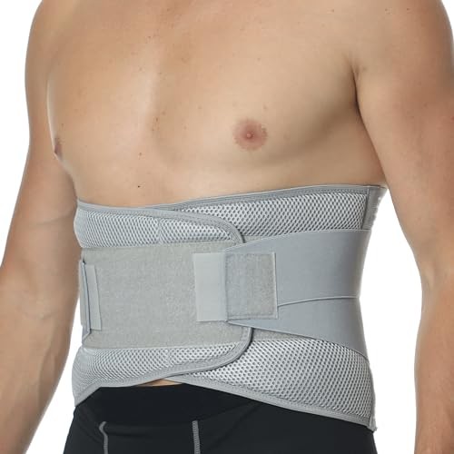 Adjustable Compression Back Brace Lumbar Support Belt, Size XXL Grey
