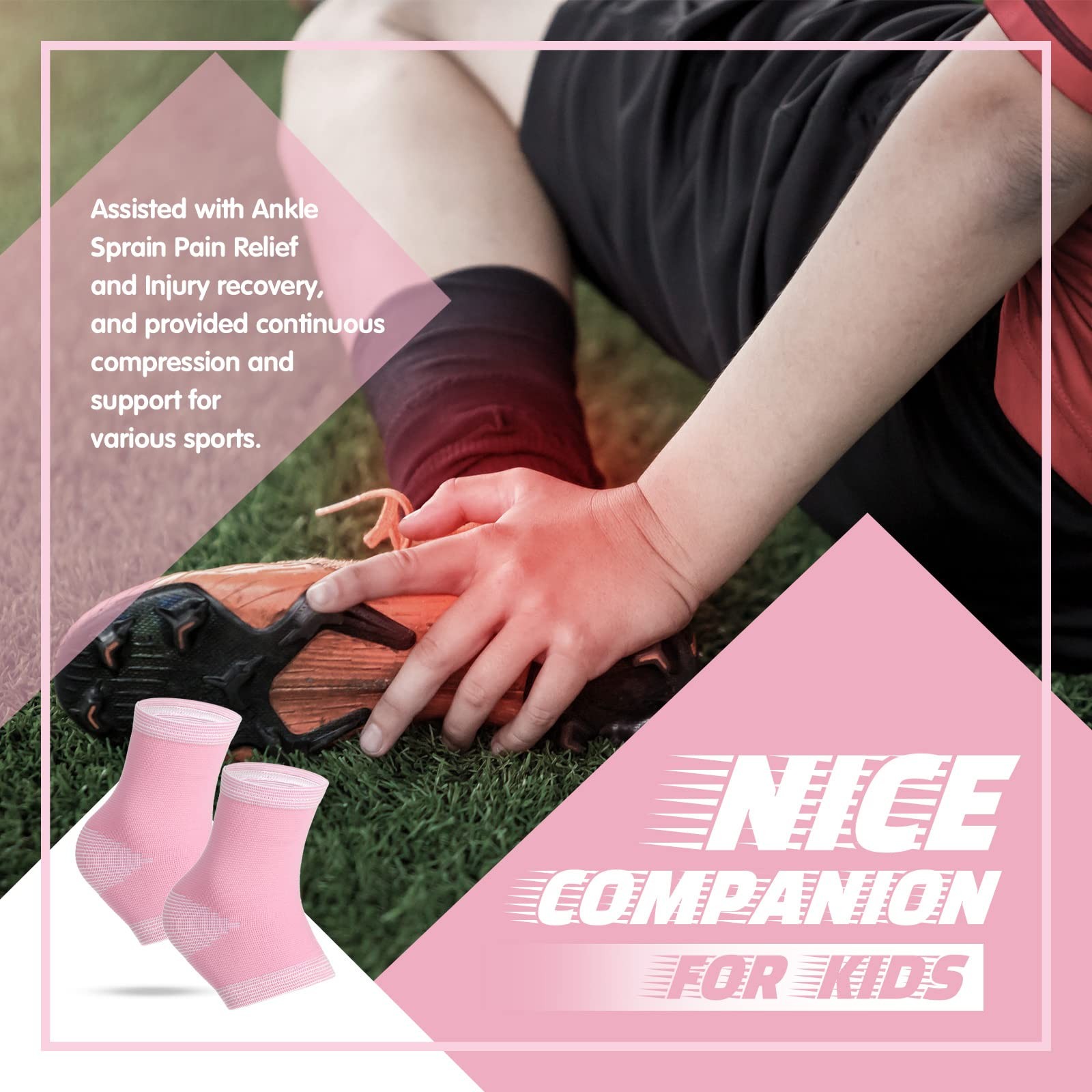 3 Pairs Medium Pink Kids Ankle Compression Brace Sleeves Foot Arch Socks
