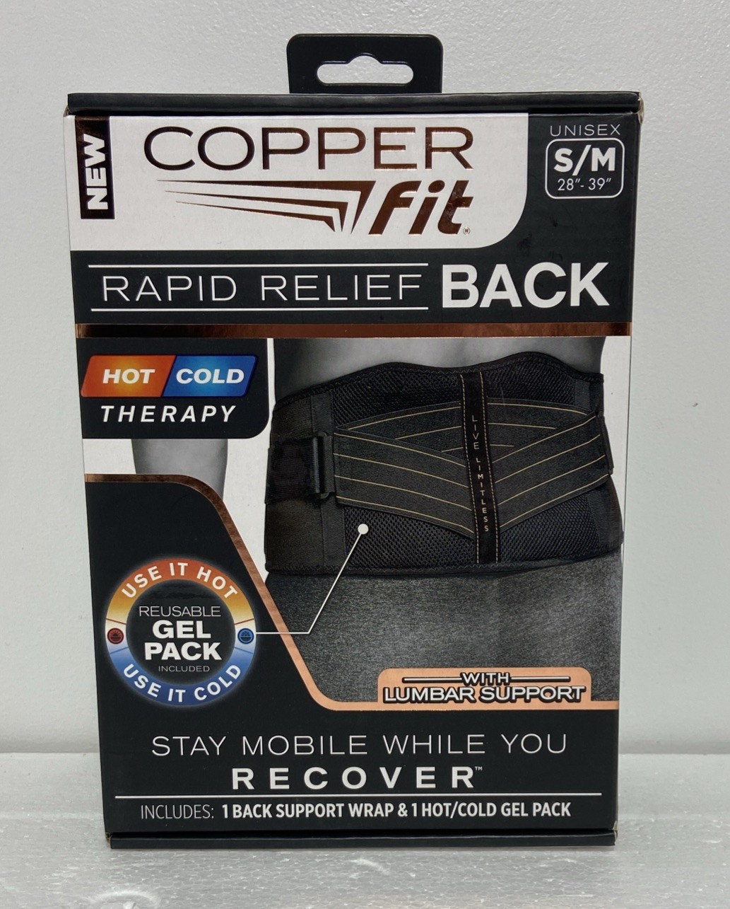Copper Fit Unisex Rapid Relief Back Support Brace, Medium – Black