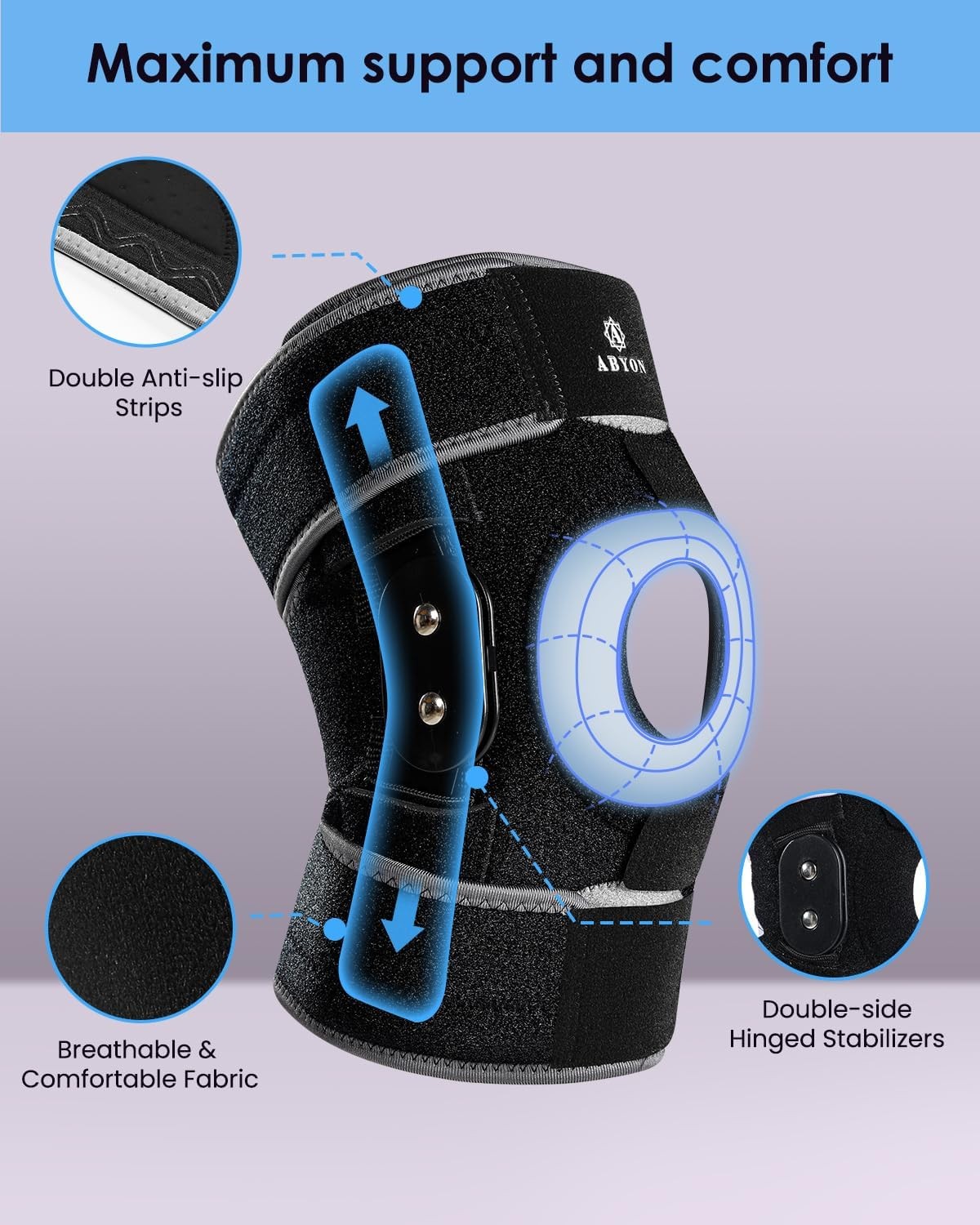 ABYON Hinged Knee Brace Men & Women – Maximum Support Metal Side Stabilizers