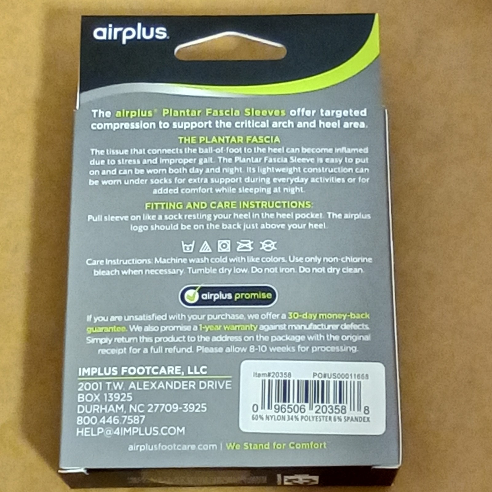 AIRPLUS PLANTAR FASCIA SLEEVES Unisex Black Small/Medium Men 5-8 Women 5-10