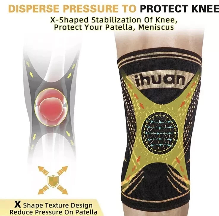 Ihuan Copper Knee Braces for Men 2XL for Activities Great Support Black 2-Pack