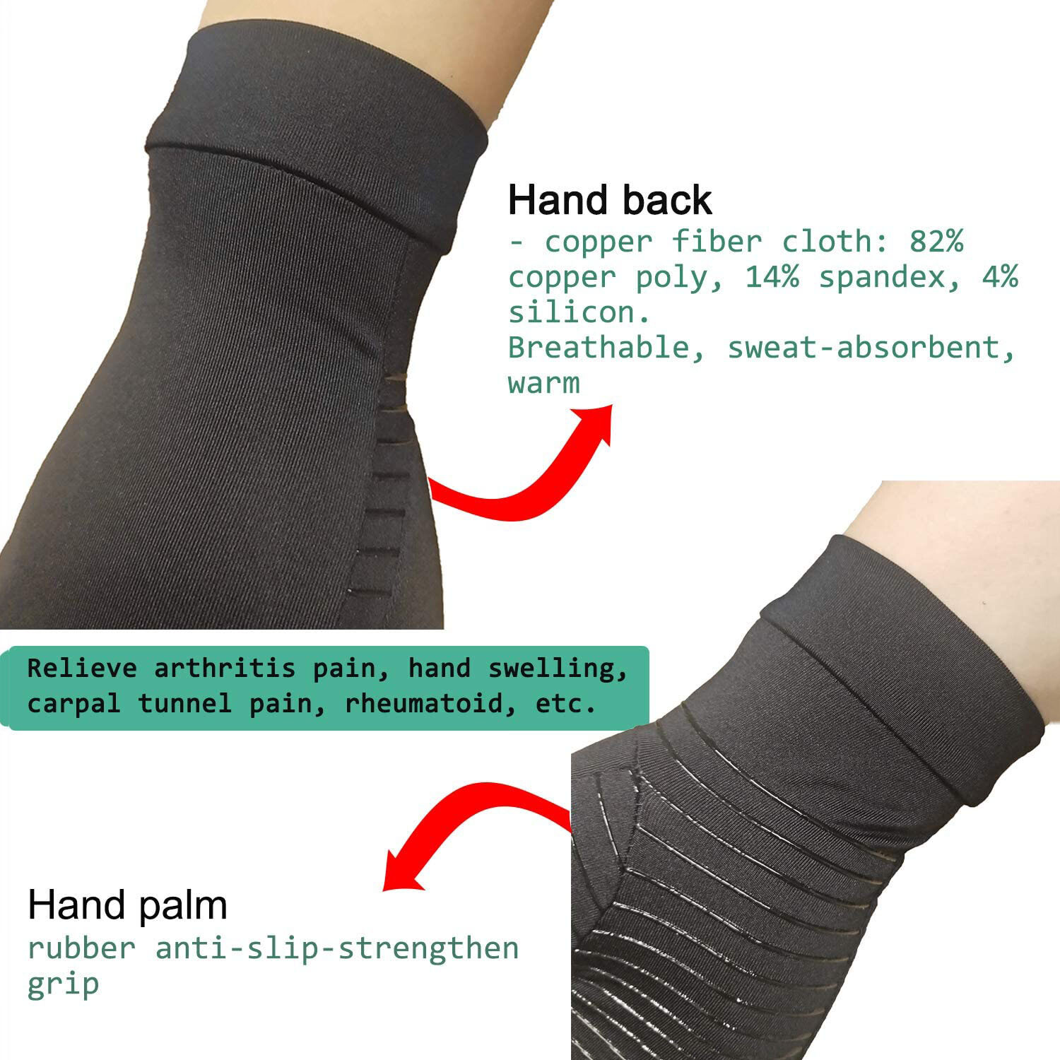 Copper Arthritis Compression Infused Gloves Hand Joint Carpal Tunnel Support USA
