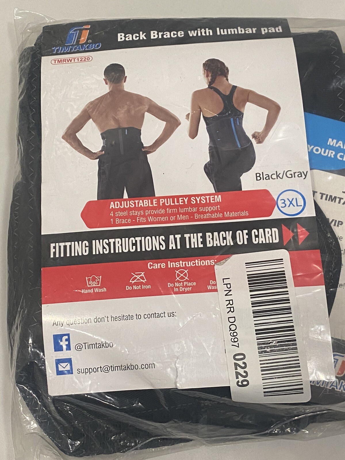 New Timtakbo 3XL Lower Back Brace/ Support Waist Belt Men/Women Pain Relief