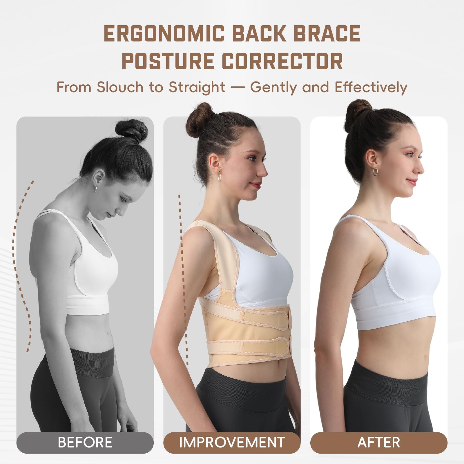 BLACKYEW Posture Corrector for Women & Men, Adjustable Back Large, Beige