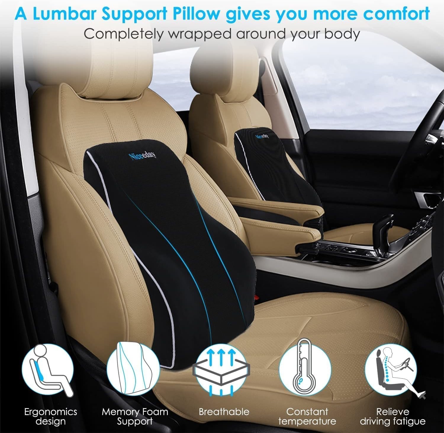 Adjustable Memory Foam Lumbar Pillow for Office Chair & Car – Lower Back Relief