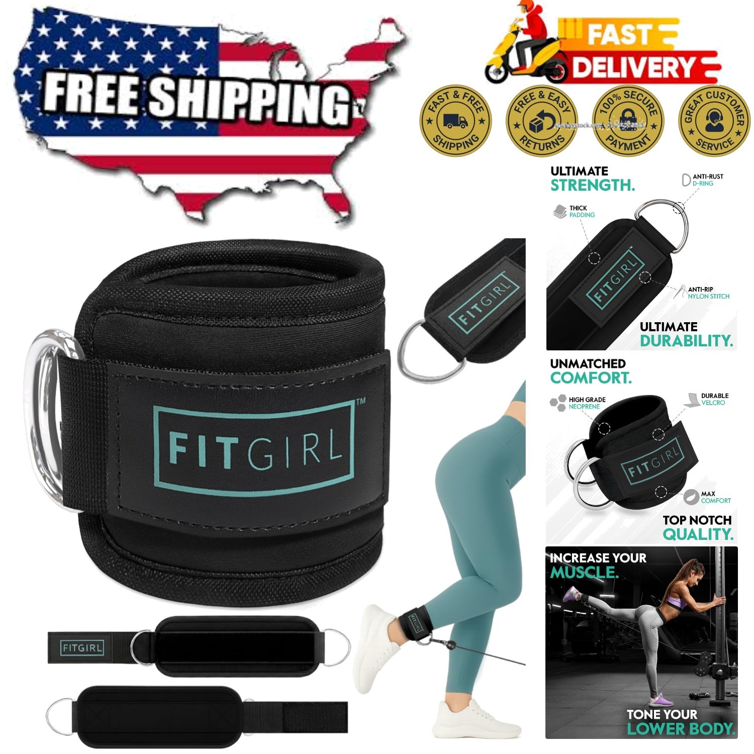 Women’s Adjustable Ankle Strap for Cable Machine – Perfect for Glute Workouts