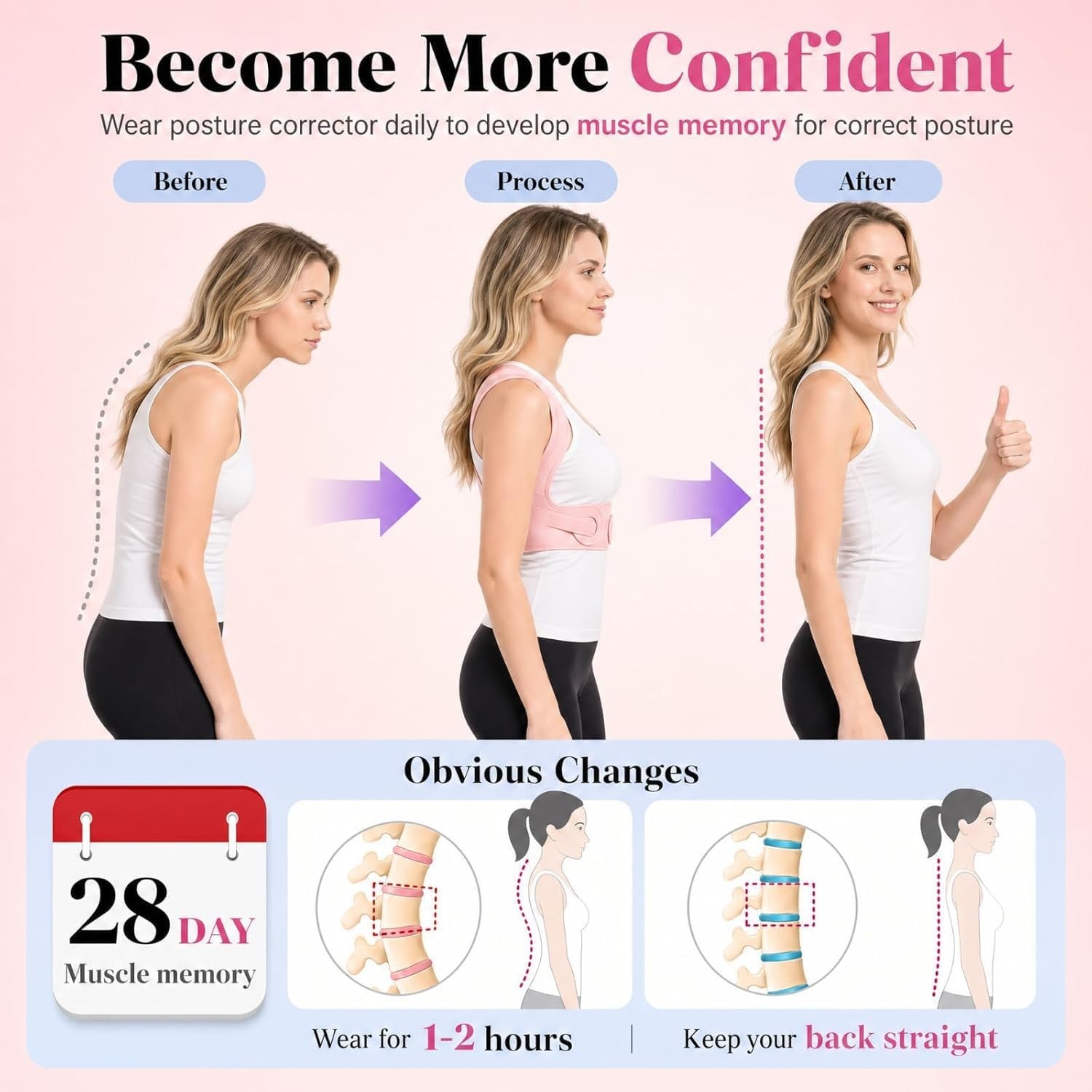 Back Brace Posture Corrector for Women, Adjustable Upper Back Support, Invisible