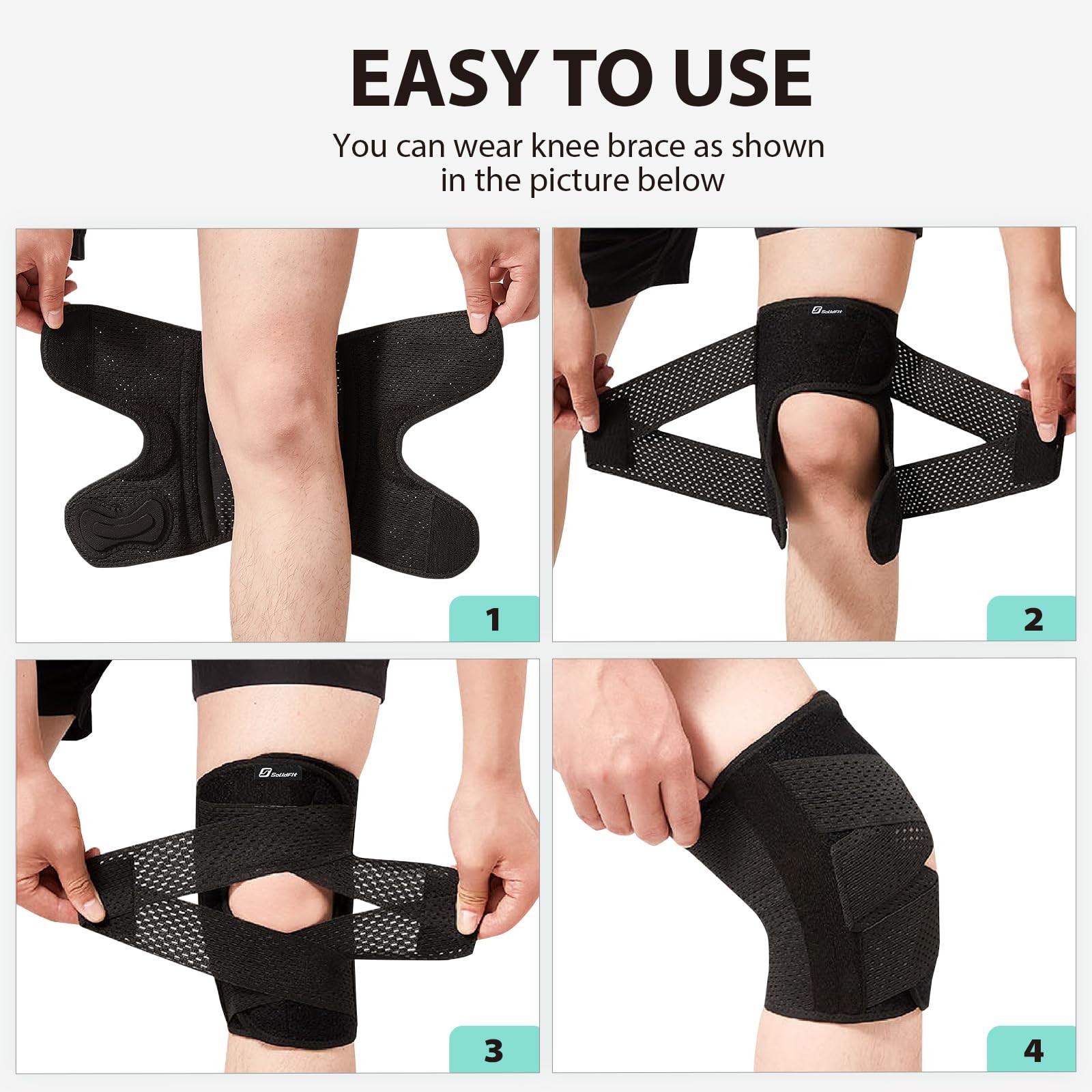 Knee Brace with Side Stabilizers for Meniscus Tear, Adjustable Medium, Black
