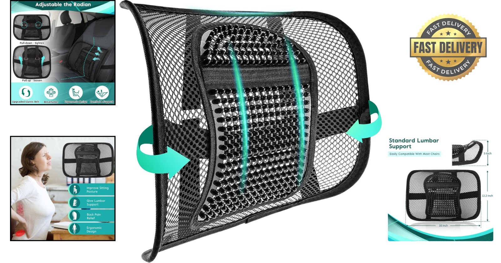 Ergonomic Mesh Lumbar Support Cushion | Breathable Back Support for Office & Car