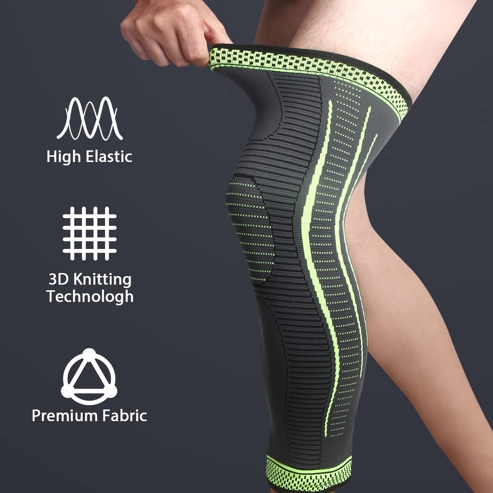 Full Leg Compression Sleeves Long Knee Brace Support Sports Workout 2 Pack