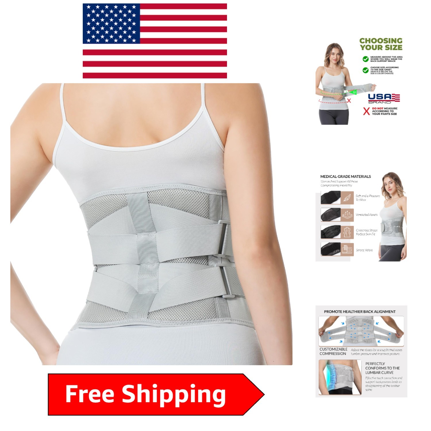 Breathable Lower Back Support Belt in Grey – Perfect for Pain Relief & Stability