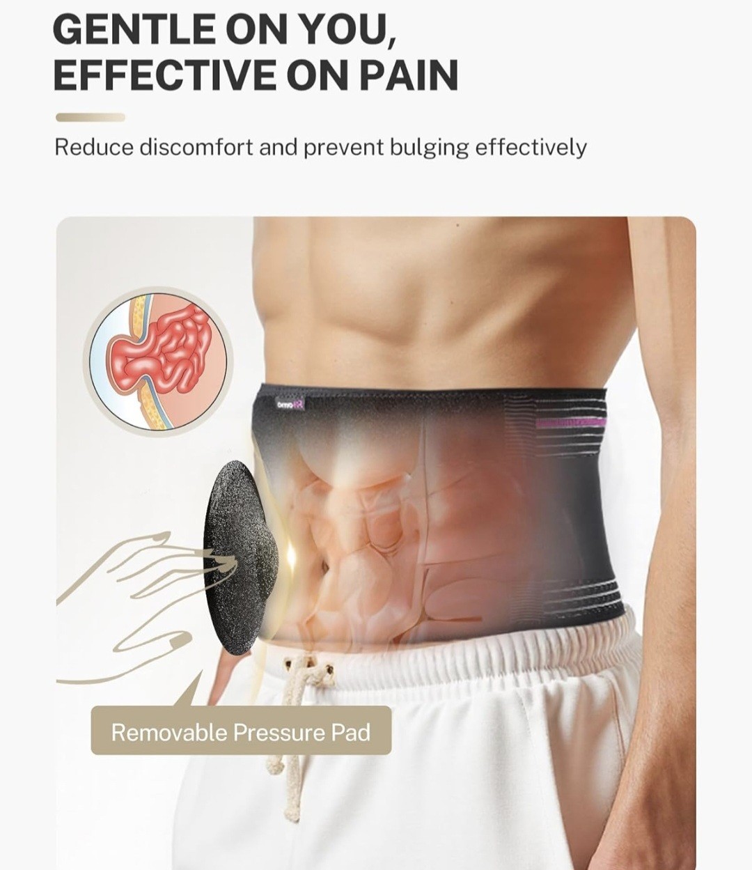 XXL Front-Wearing Umbilical Hernia Belt for Men & Women, Removable Pads