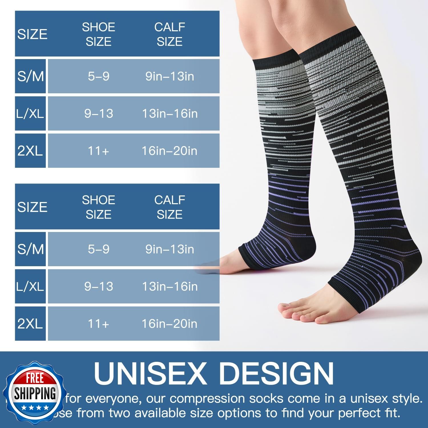 Owcorowan 3 Pairs Open Toe Compression Socks for Men and Women – 15-20 mmhg K