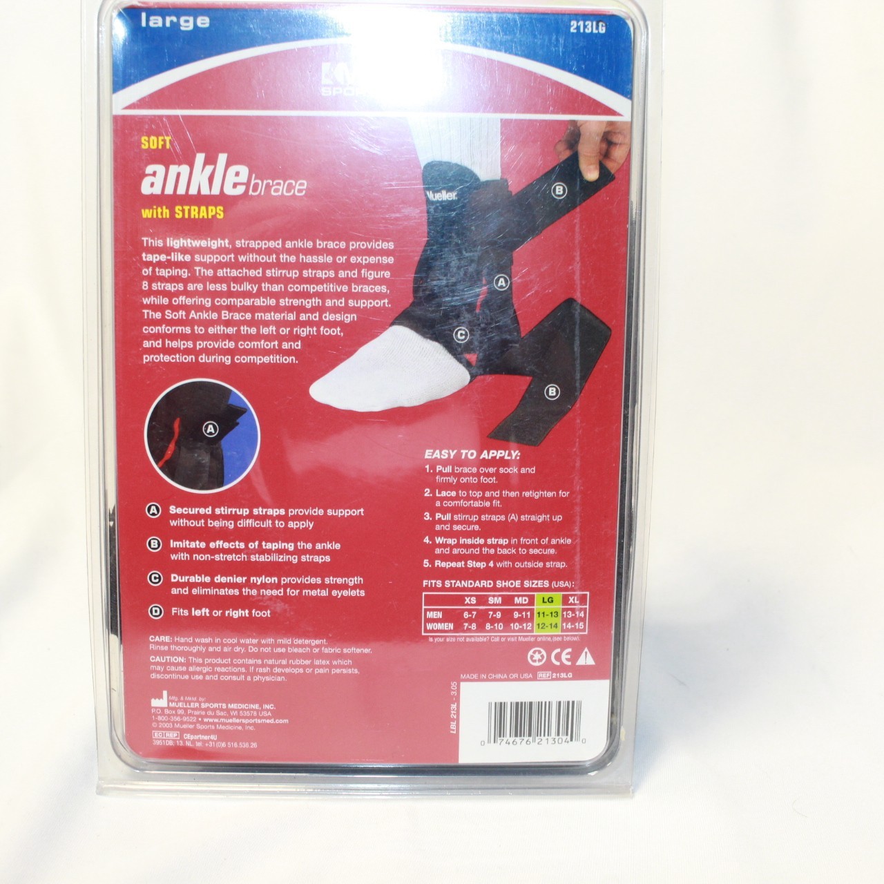 Mueller Size LARGE Soft Ankle Brace With Straps – 213LG – NIB – 1 Brace RT or LT