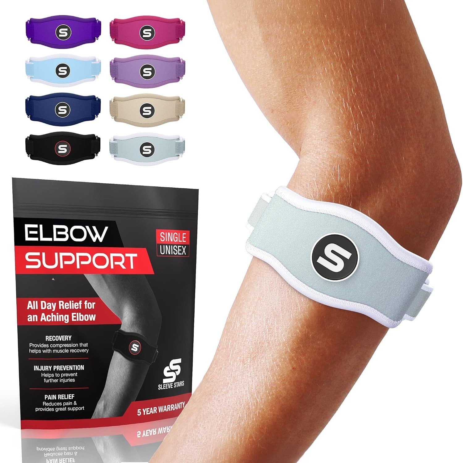 Adjustable Elbow Brace for Tendonitis Relief, Support Wrap for Pain Relief