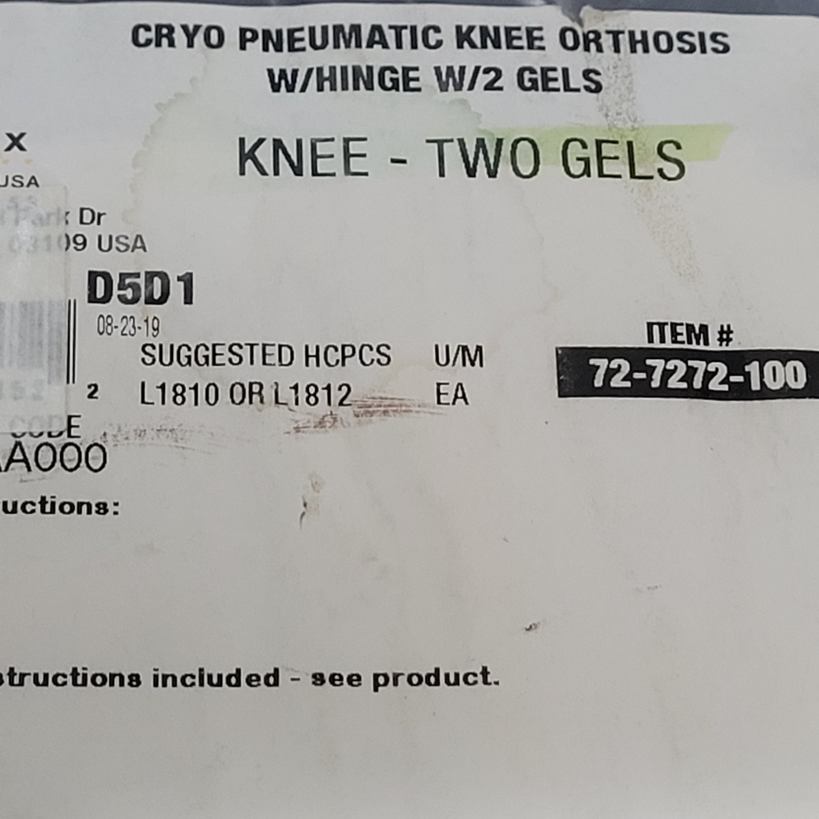 CORFLEX Cryo Pneumatic Knee Compression Sleeve With TWO Gel Pads FREE SHIPPING