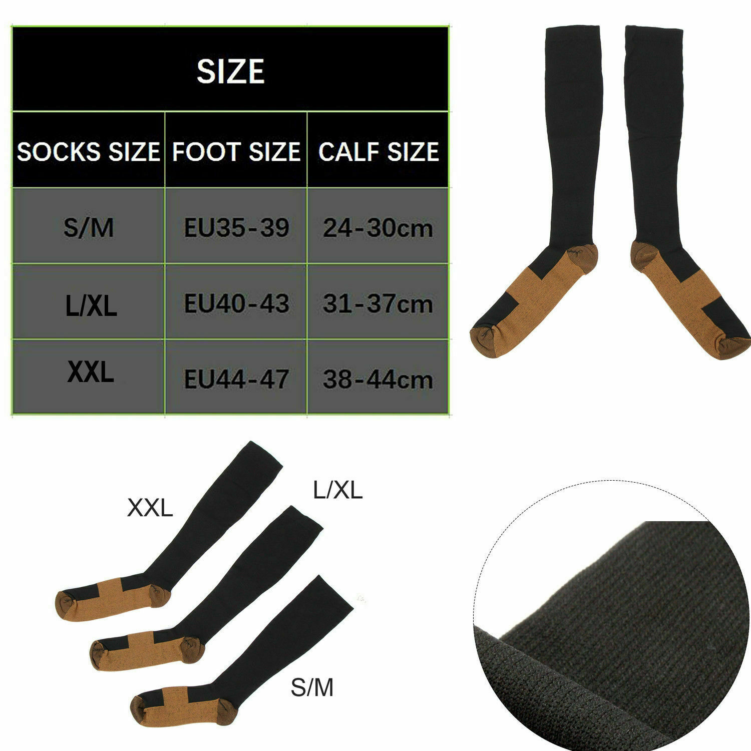 Copper Compression Socks 20-30mmHg Graduated Support Mens Womens S-XXL 6 Pairs