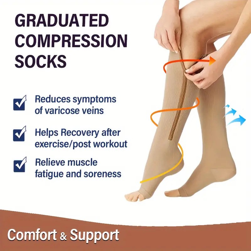 3Pair Open Toe Compression Socks 20-30mmHg Calf Leg Ankle Support Stocking–