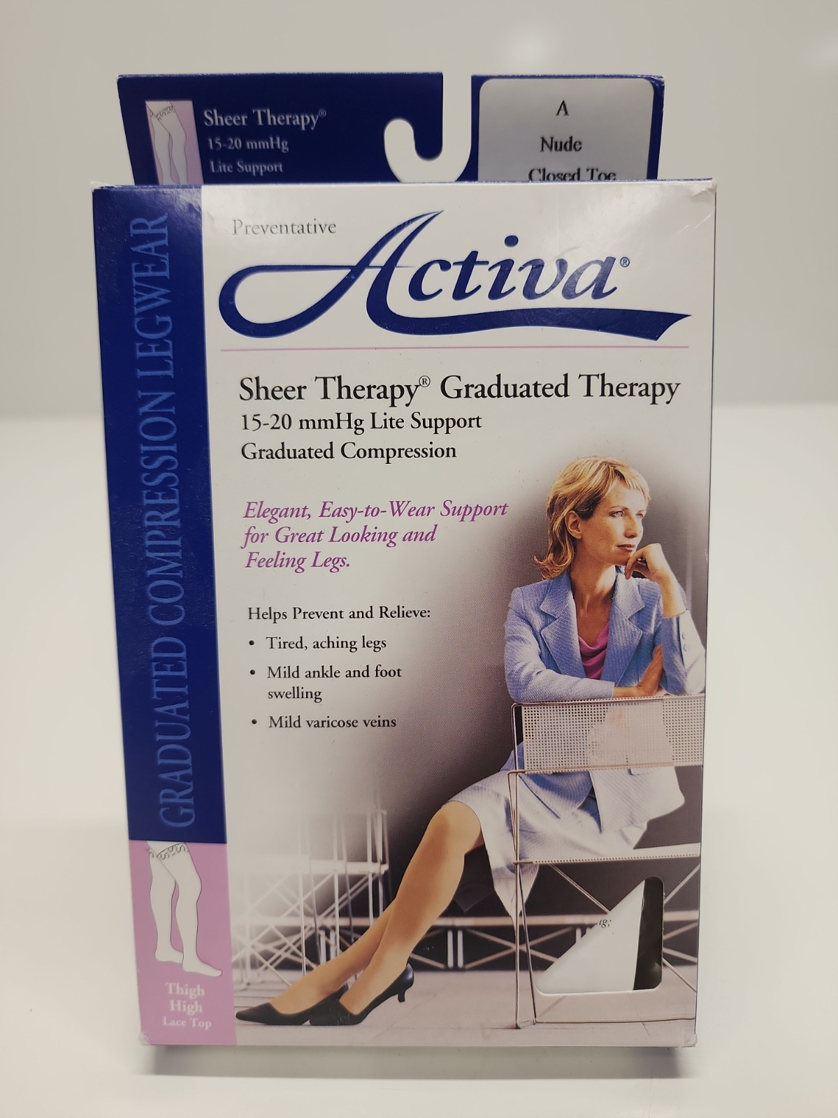 Activa Compression Stocking Size A Nude Closed Toe Thigh High Lace Top 15-20mmHg