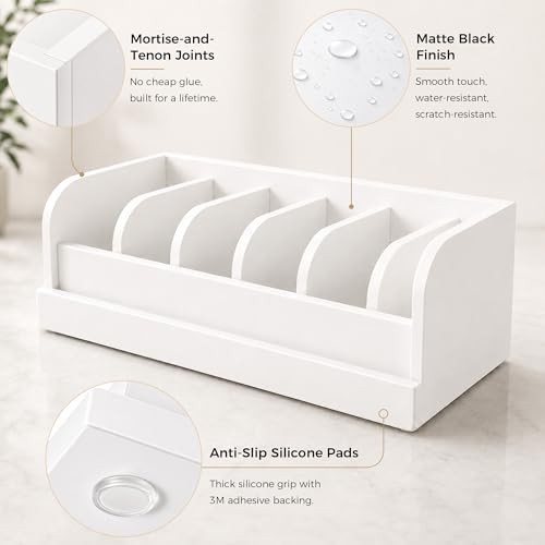 Bamboo Belt Rack, 6-Compartment Belt Organizer and Displayer for Closet White
