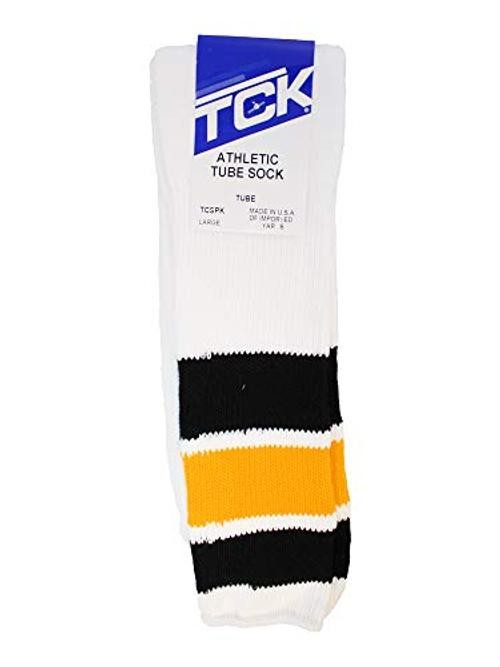 Retro Tube Socks with Stripes for Men & Women – 3 Stripe, Medium Black/Gold