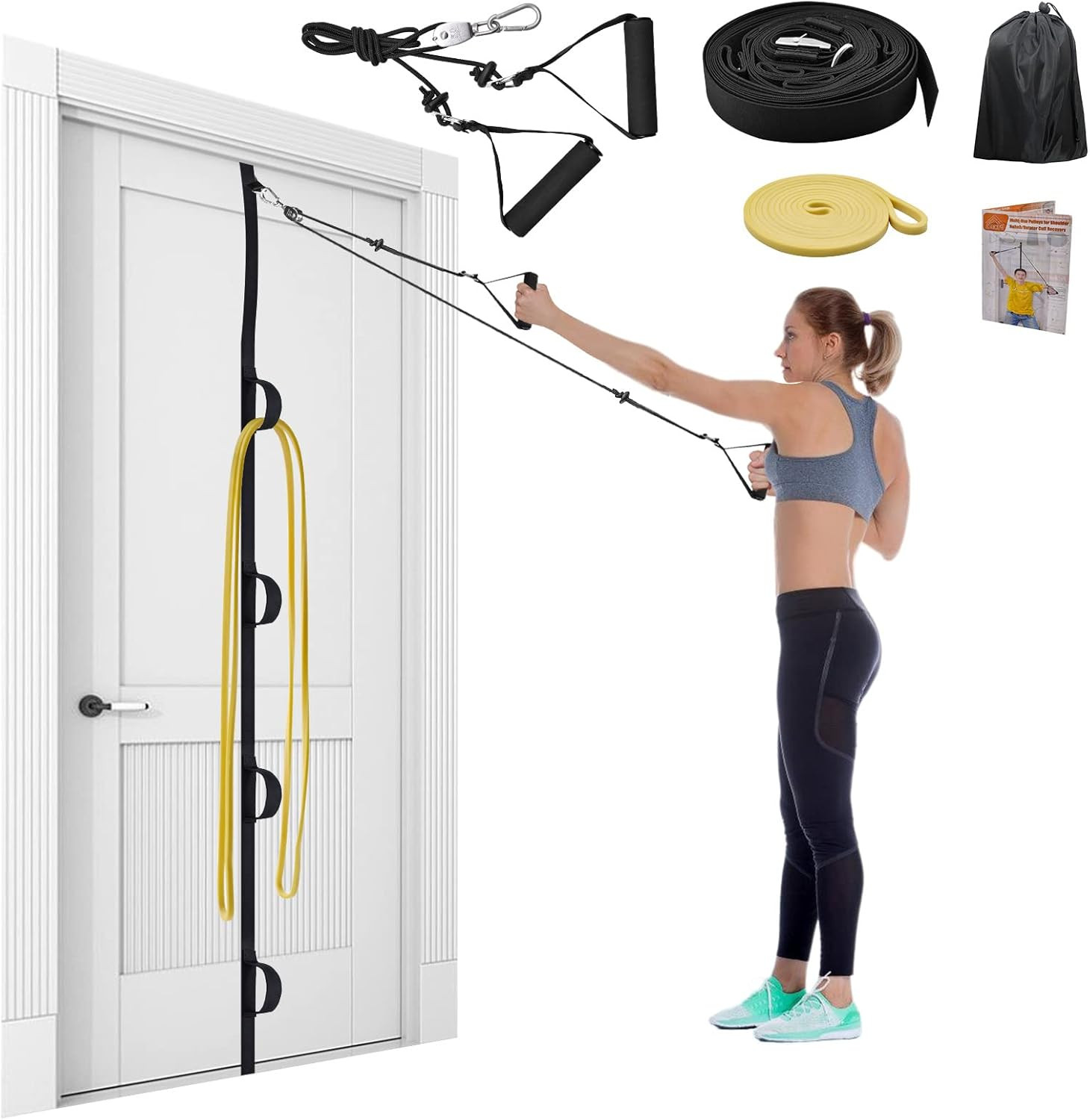 Shoulder Rehab Pulley System with Foam Handles│Arm Pulley with Muti-Anchor Door