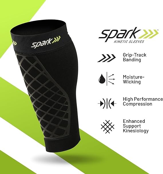 Spark Kinetic Compression Calf Sleeve with Embedded Kinesiology Tape LARGE- Calf