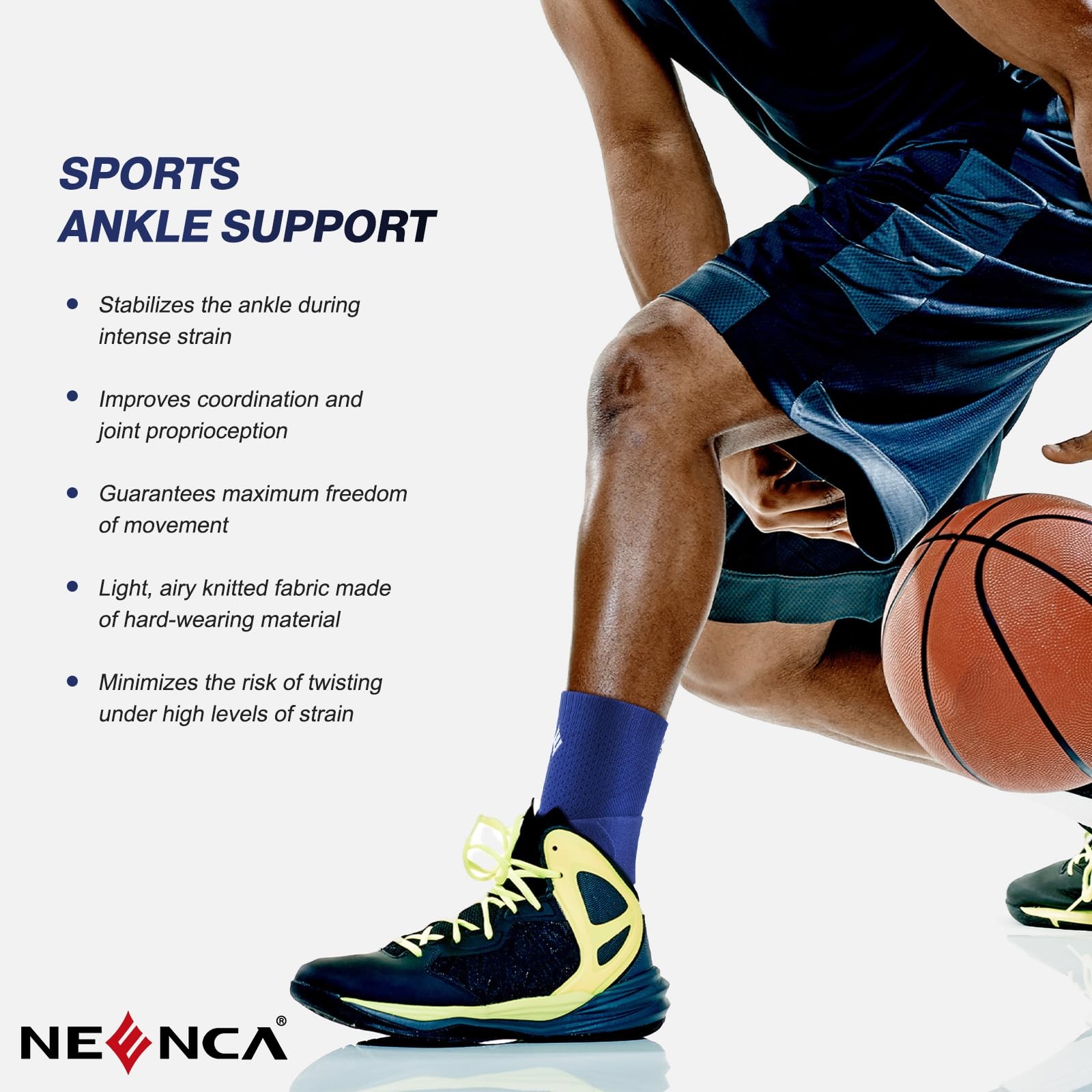 NEENCA Compression Ankle Sleeve with Removable Figure-8 Strap Large, Blue
