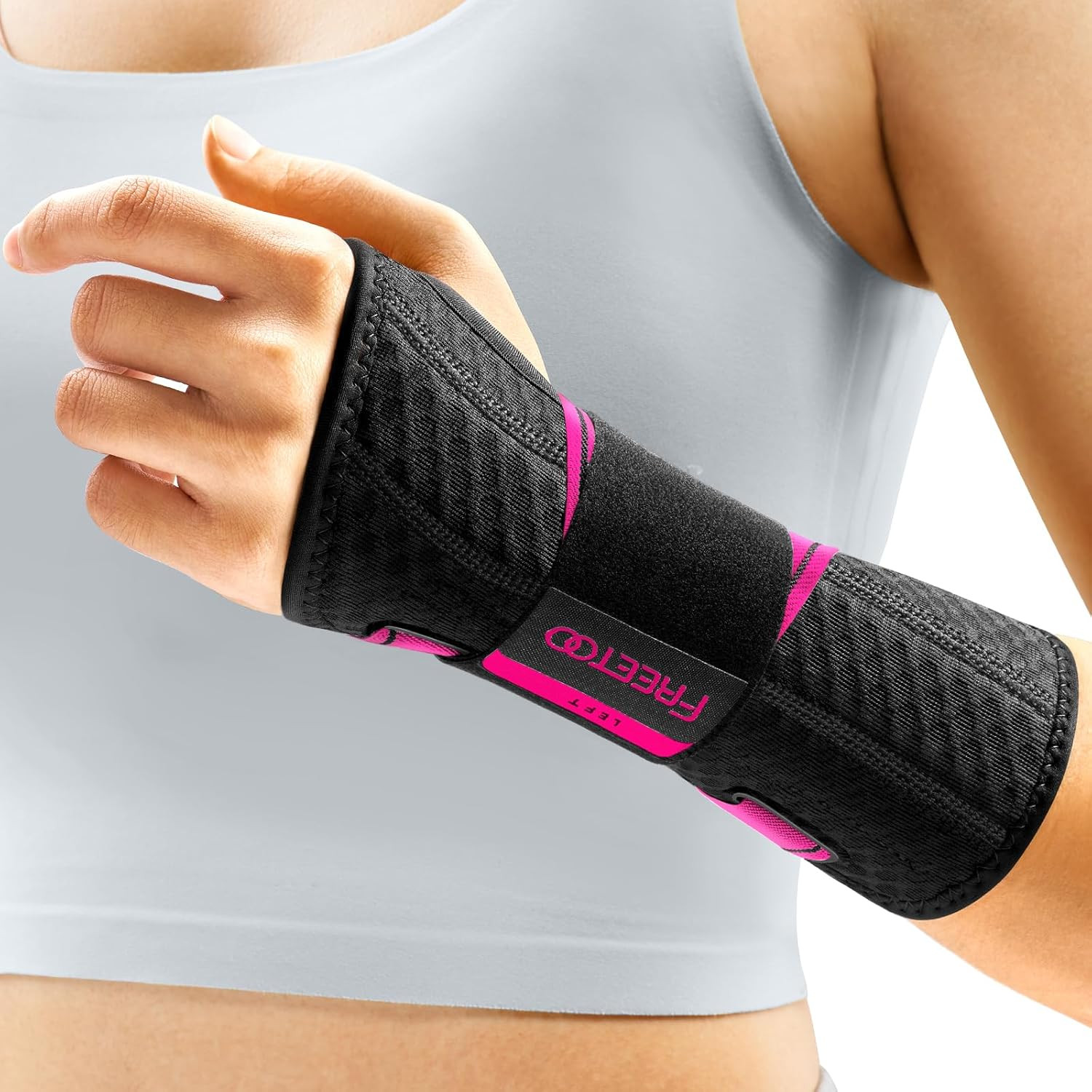 FREETOO Wrist Support Brace Left Hand for Tendonitis, Sprained Wrist, Strain, Pa